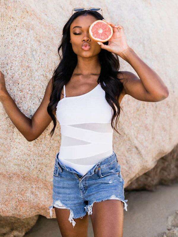 Sleek One-Shoulder Mesh Detail Swimsuit for Women