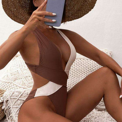 Sunset Radiance | Chic Dipped Shoulder One-Piece Swimsuit