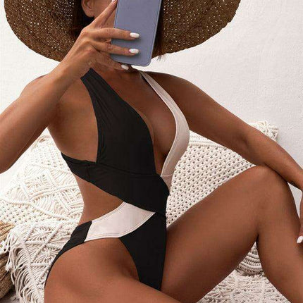 Sunset Radiance | Chic Dipped Shoulder One-Piece Swimsuit