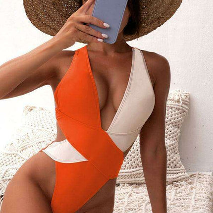 Sunset Radiance | Chic Dipped Shoulder One-Piece Swimsuit