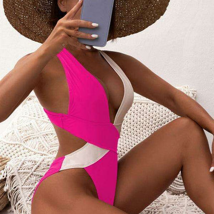 Sunset Radiance | Chic Dipped Shoulder One-Piece Swimsuit