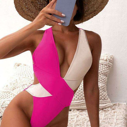 Sunset Radiance | Chic Dipped Shoulder One-Piece Swimsuit