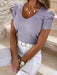 Elastic V-Neck Puff Sleeve T-Shirt with Pit Strip Detail