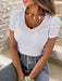 Elastic V-Neck Puff Sleeve T-Shirt with Pit Strip Detail