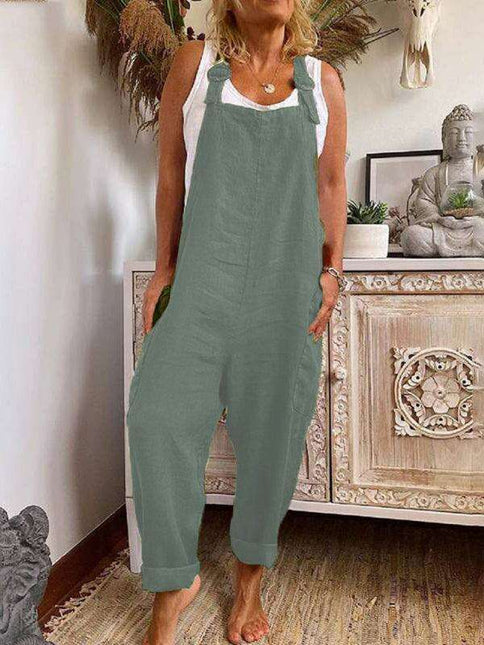 Chic Customizable Buckle Wide-Leg Jumpsuit in Bright Cotton-Linen - Essential Women's Summer Fashion