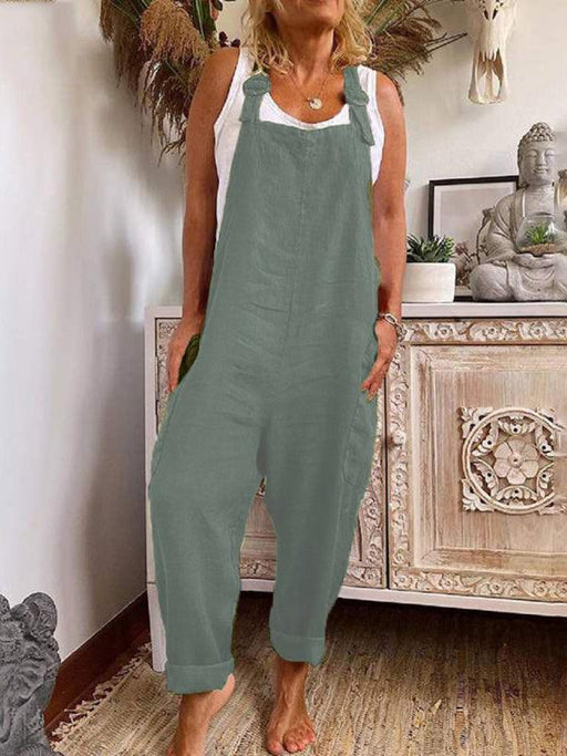 Colorful Cotton and Linen Wide-leg Jumpsuit with Adjustable Buckle - Stylish Women's Summer Romper