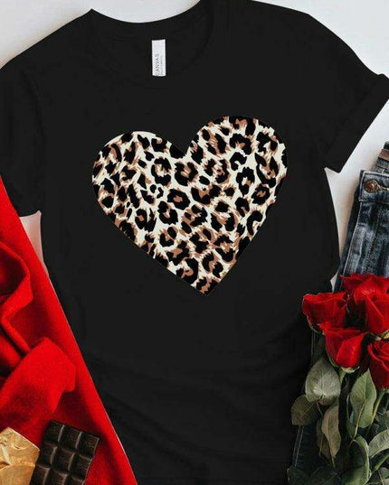 Leopard Print Love Drop-Sleeve Cotton Tee