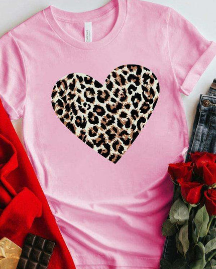 Leopard Print Love Drop-Sleeve Cotton Tee