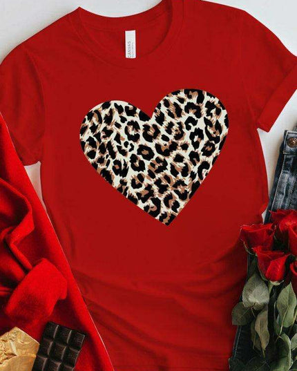 Leopard Print Love Drop-Sleeve Cotton Tee