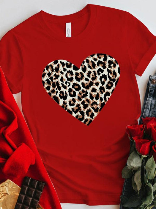 Leopard and Heart Print Cotton Tee with Dropped Shoulder Sleeves