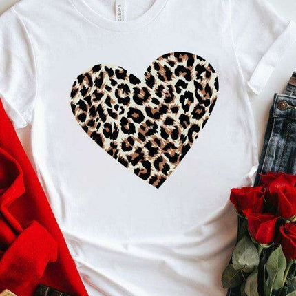 Leopard Print Love Drop-Sleeve Cotton Tee