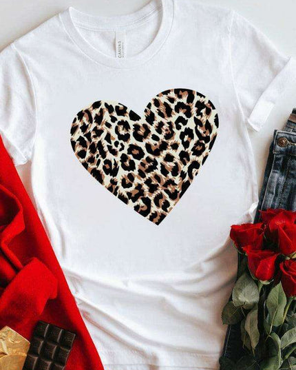 Leopard Print Love Drop-Sleeve Cotton Tee