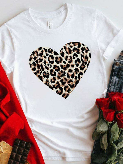Leopard Print Love Drop-Sleeve Cotton Tee