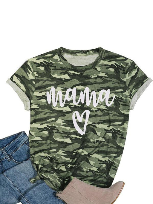 Mama Print Camouflage Pullover Tee for Women