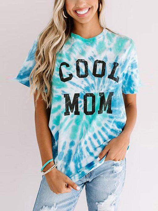 Mother's Day Monogram Print Tie Dye Women's Short Sleeve T-Shirt