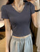 V-neck navel short-sleeved slim fit T-shirt spring and summer short-kakaclo-Grey-S-Très Elite