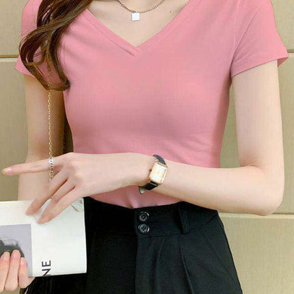 Personalized Chic V-Neck Slim Fit Summer Tee