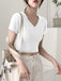V-neck navel short-sleeved slim fit T-shirt spring and summer short-kakaclo-White-S-Très Elite