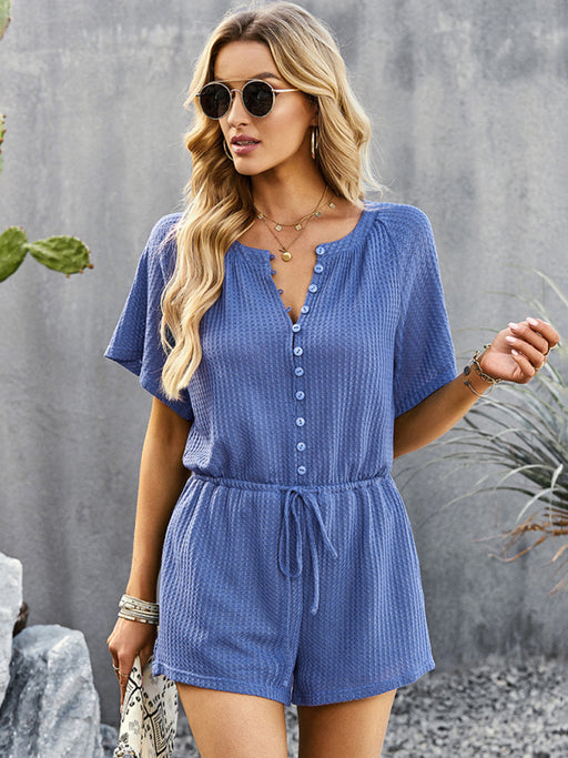 Weekend Getaway Ribbed Jumpsuit with Front Buttons - Women's Stylish Romper