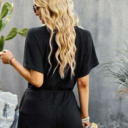 Chic Ribbed Weekend Romper with Front Button Closure - Women's Fashion Jumpsuit