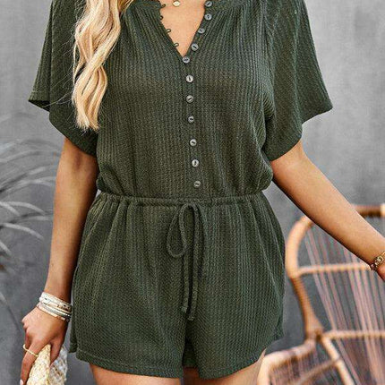 Chic Ribbed Weekend Romper with Front Button Closure - Women's Fashion Jumpsuit