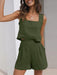 Ladies' Casual Cotton Linen Sleeveless Square Neck Top and Shorts Co-ord Set