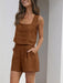 Ladies' Casual Cotton Linen Sleeveless Square Neck Top and Shorts Co-ord Set