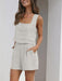 Casual Women's Cotton Linen Sleeveless Square Neck Top and Shorts Set