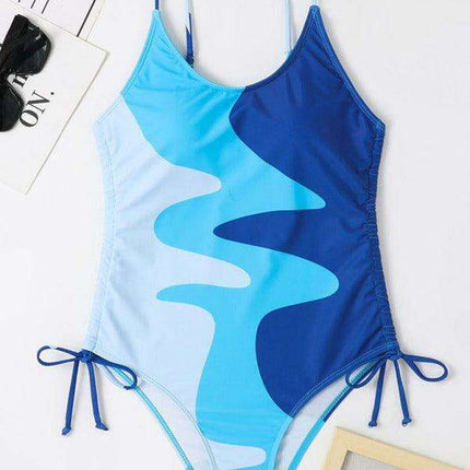 Vibrant Multicolor Drawstring One-Piece Swimsuit