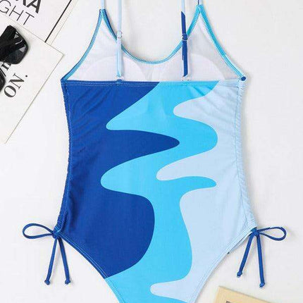 Vibrant Multicolor Drawstring One-Piece Swimsuit