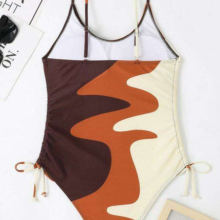 Vibrant Multicolor Drawstring One-Piece Swimsuit