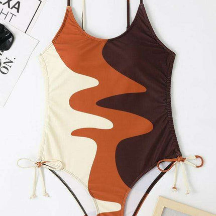 Vibrant Multicolor Drawstring One-Piece Swimsuit
