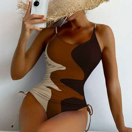 Vibrant Multicolor Drawstring One-Piece Swimsuit