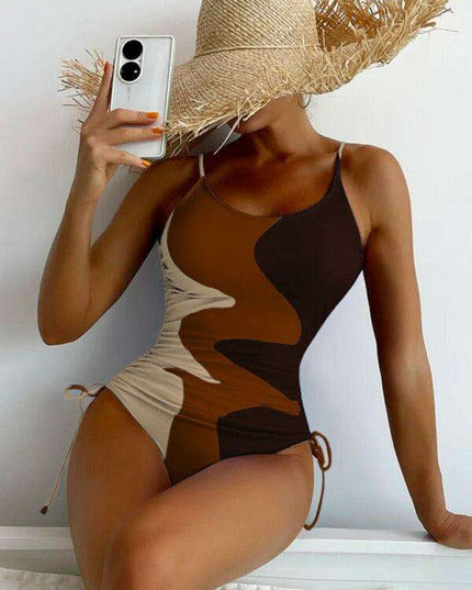Vibrant Multicolor Drawstring One-Piece Swimsuit