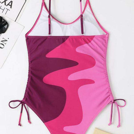 Vibrant Multicolor Drawstring One-Piece Swimsuit