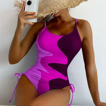 Vibrant Multicolor Drawstring One-Piece Swimsuit