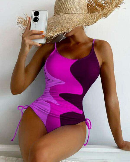 Vibrant Multicolor Drawstring One-Piece Swimsuit