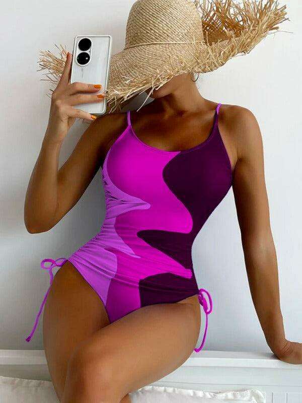 Vibrant Multicolor Drawstring One-Piece Swimsuit