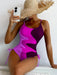 JakotoNew Multicolor Stitched One-Piece Swimsuit with Drawstring Detail