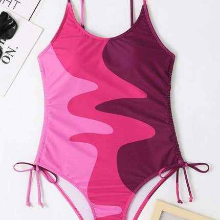 Vibrant Multicolor Drawstring One-Piece Swimsuit