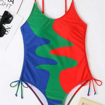 Vibrant Multicolor Drawstring One-Piece Swimsuit