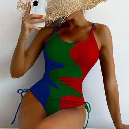 Vibrant Multicolor Drawstring One-Piece Swimsuit