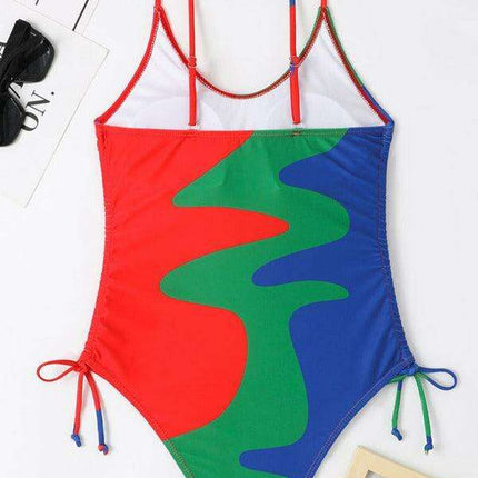 Vibrant Multicolor Drawstring One-Piece Swimsuit