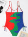 JakotoNew Multicolor Stitched One-Piece Swimsuit with Drawstring Detail
