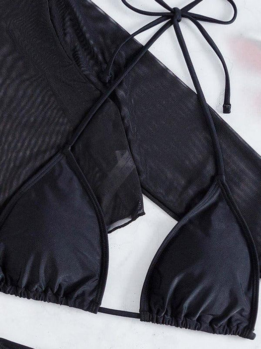 Jakoto | Women's Polka Dot Print Three Piece Bikini Sets with Long-Sleeve Rashguard