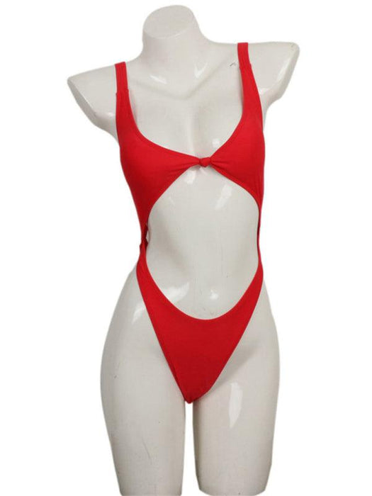 Vibrant Season Halter One-Piece Bikini - Women's Stylish Monochrome Swimwear