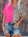 Leopard Print V-Neck Pullover with Dropped Shoulder Sleeves for Women