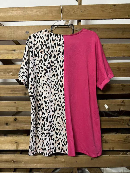Leopard Print V-Neck Pullover with Dropped Shoulder Sleeves for Women