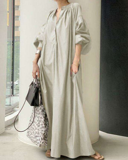 Elegant Solid Color Dress with Delightful Balloon Sleeves - A Trendy Choice for Contemporary Women