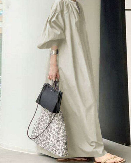 Elegant Solid Color Dress with Delightful Balloon Sleeves - A Trendy Choice for Contemporary Women